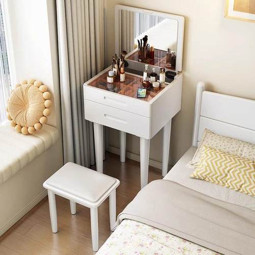 实木梳407妆台40翻/50CM迷你卧室用家妆台小户型床头柜一体化妆盖