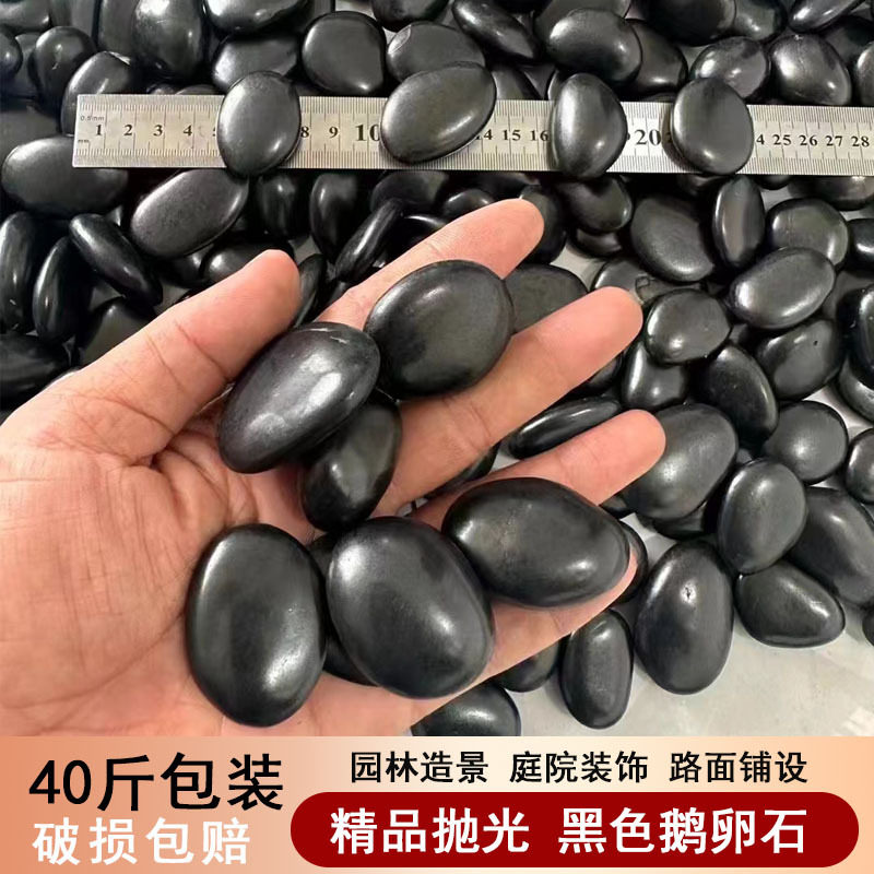 高抛光黑色鹅卵石天然雨花石庭院铺路造景盆栽铺面鱼缸垫底黑石子