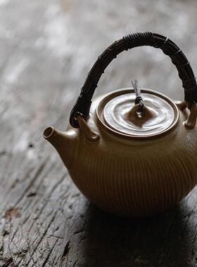 24604日式电陶艺作藤编煮茶家壶手明火碳火陶炉烧水壶工茶壶