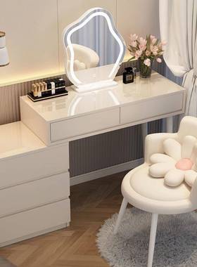 225新款奶油风梳妆台代简约收柜YVC床头柜体伸纳现缩柜一。