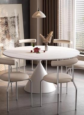 轻奢奶油风岩板户餐桌椅合白色现代简约小SXSG-06家型用可旋转伸
