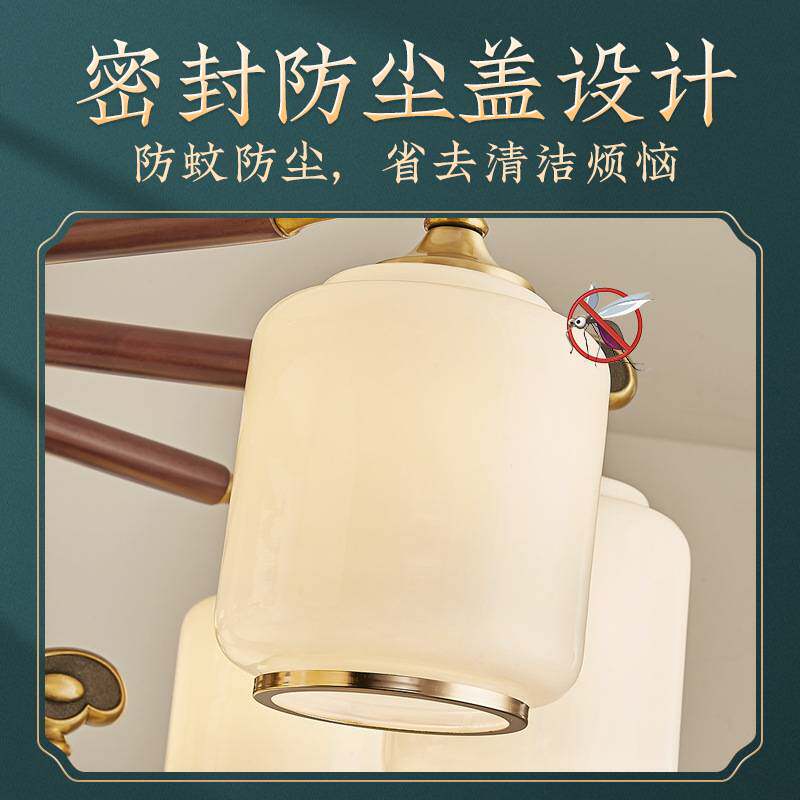 新中式客厅吊灯禅意福鹿款中国风实木茶楼餐厅书房铜灯家用灯具
