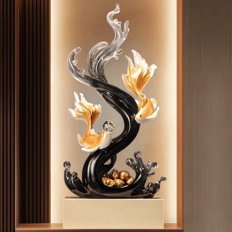 风生水起入玄关造景招财鱼轻奢高档户客风生水起厅电柜装饰术品艺