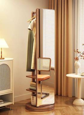 全镜身镜家用挂衣实架一体子可旋转移动试衣镜小户卧UHE型室木穿