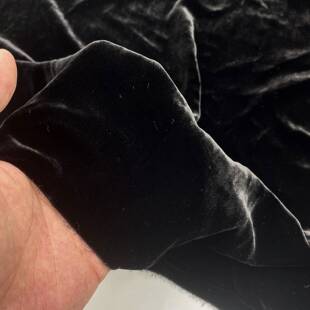 真丝丝绒 纯黑色桑蚕丝天鹅绒布料霜感垂坠光泽高定春秋服装面料