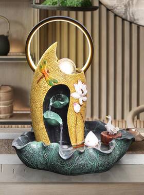 荷UZW花桌面风客水轮假流水山喷泉鱼池厅鱼缸摆件开业送礼景加湿