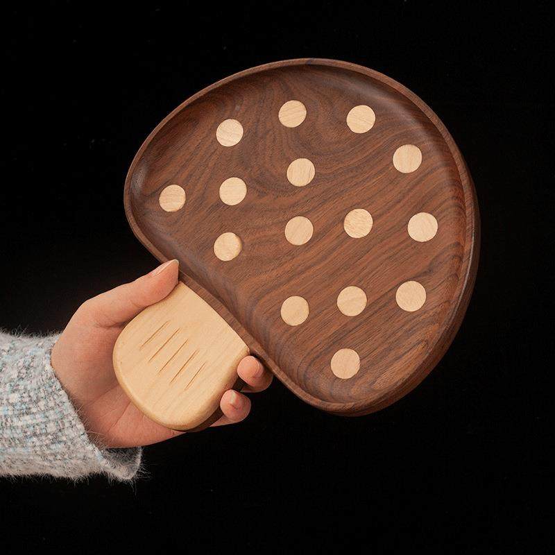 意黑胡桃蘑菇托盘爱木可水实洗儿童可餐OPU盘木质卡通水创果点心