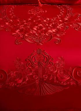 AL140s支婚庆四件套婚刺绣房上用品大床红色喜被6子结婚F6H9JM六