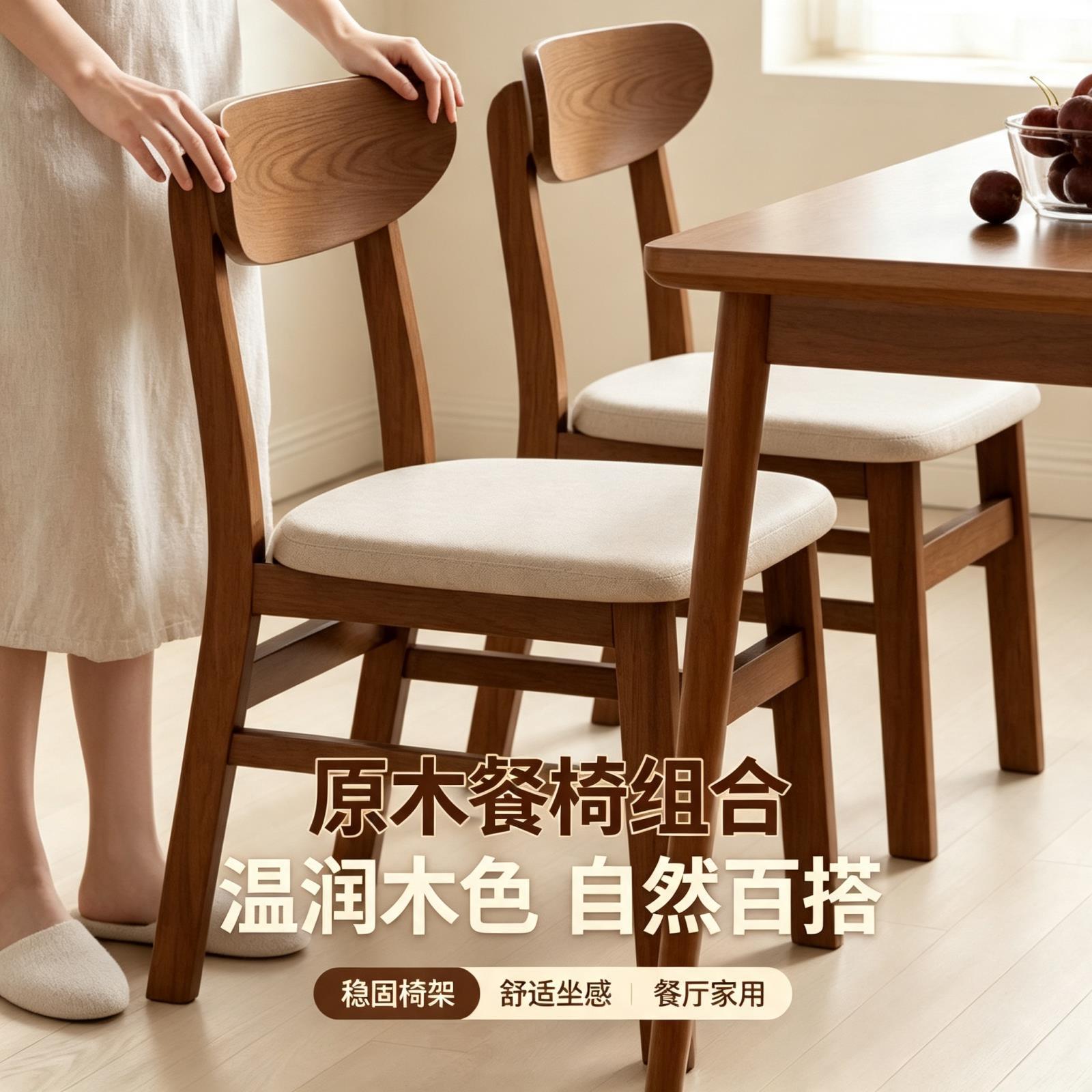2026新款实木餐椅家用靠背椅子商用餐厅吃饭凳子胡桃色客厅餐桌椅