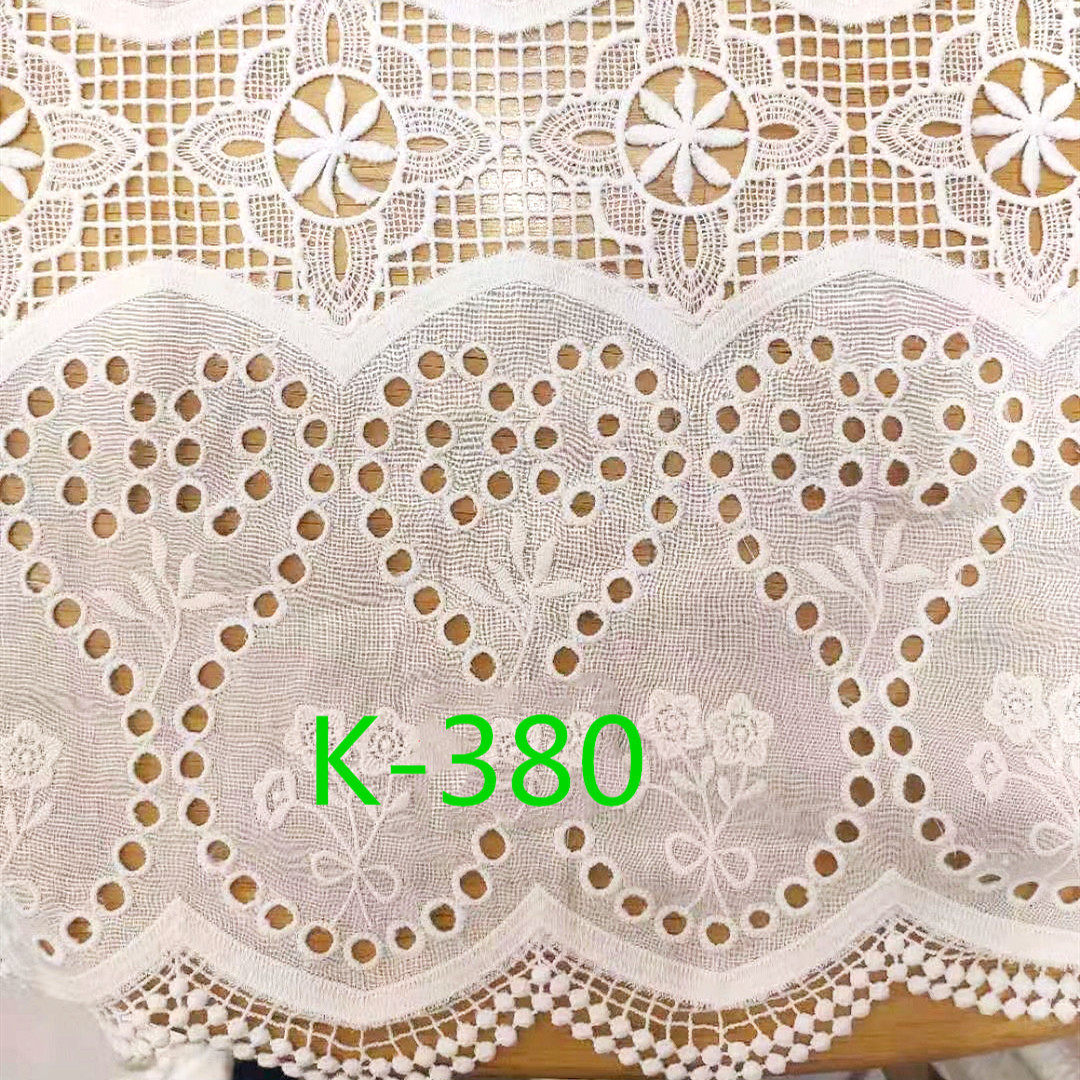 K-380棉布打孔双边水溶波浪网格梅花刺绣蕾丝绣花布面料