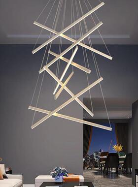 跨境复式楼别餐墅楼梯间高层黑色大l吊灯厅宽压客oft厅线703条吊