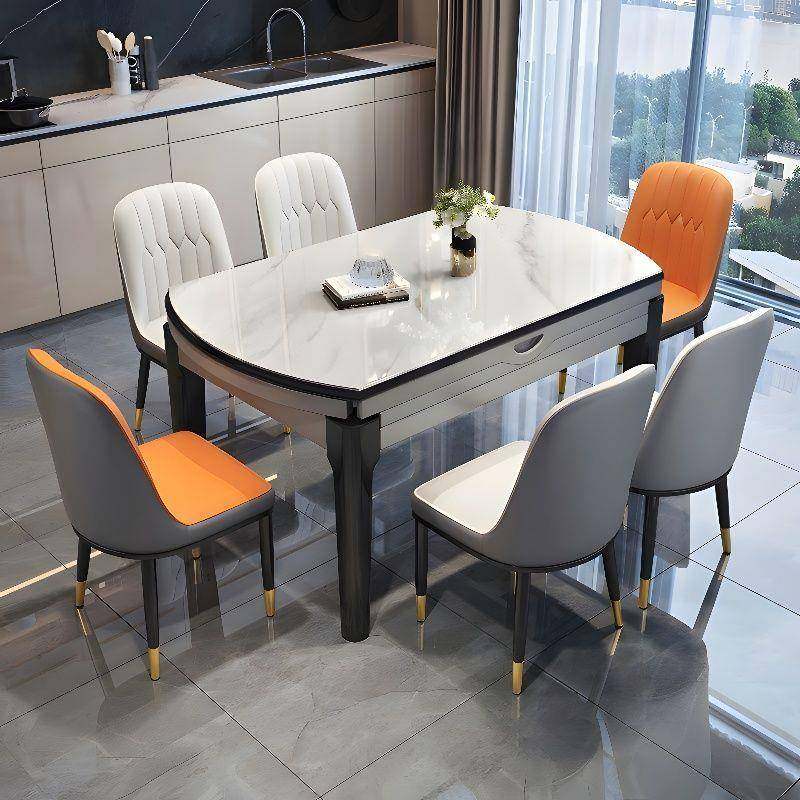 板餐桌椅组合代简岩约用小205户型轻奢饭家桌可变圆桌伸缩实现木