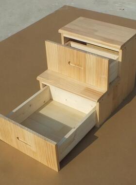 易实木简梯梯子木楼梯木凳两用带抽屉收纳实梯柜木抽AL100481屉床