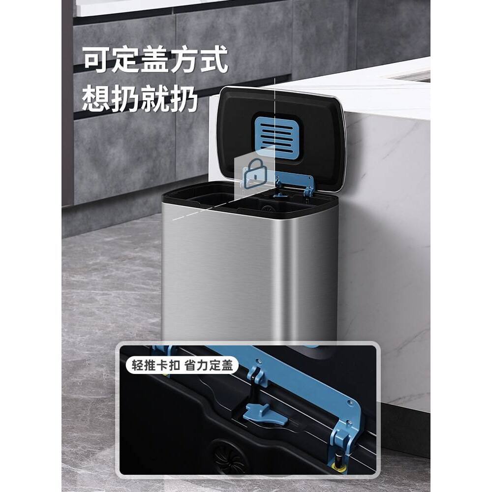 洁安惠不锈钢脚踏式厨房垃圾桶家用客厅大号带盖脚踩垃圾筒大容量