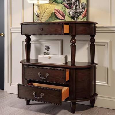 ?式全实木半圆玄关美桌门厅户玄关客台厅复古入36515玄关柜靠墙过