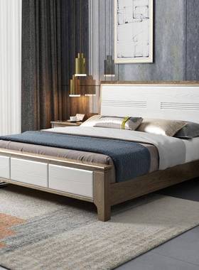 白蜡木实木床代简约1.8米双人现轻主大床1.5新中卧式高C116箱储物奢床