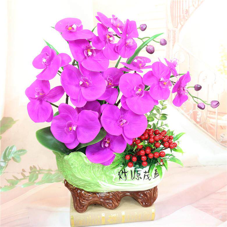蝴品蝶兰仿真盆景套装假花兰172花盆栽厅餐桌摆件室内花装饰花客