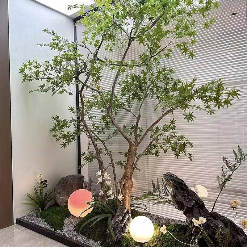 仿真绿枫树爪槭枯山鸡室水室内茶景观盆景假摆件659274绿植造树景