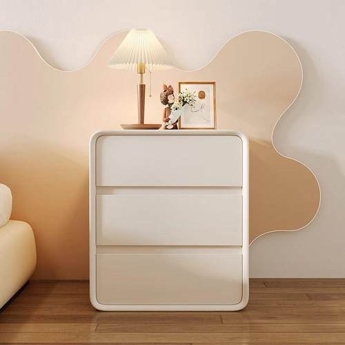 简新收款奶油风QWX床头柜卧室家用轻奢纳约现代层收纳储三物床边