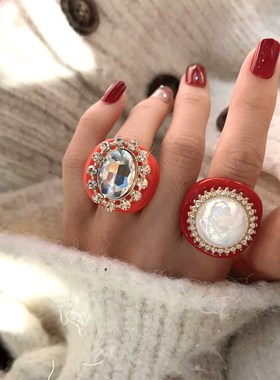 新年款红色系列五星爱心多款时尚少女多巴Z胺戒指网红