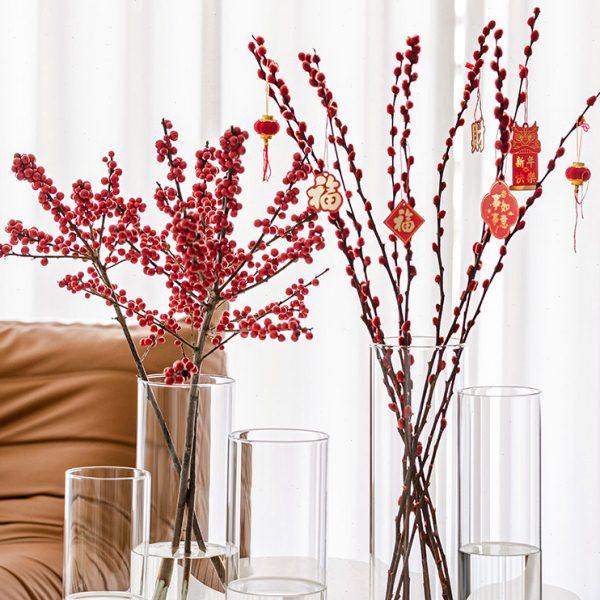 腊梅花瓶摆件客厅插花玻璃透明新年高级感水养水培银柳专用冬青大,家居饰品,花瓶,淘宝优惠券,粉丝福利购,淘宝优惠卷