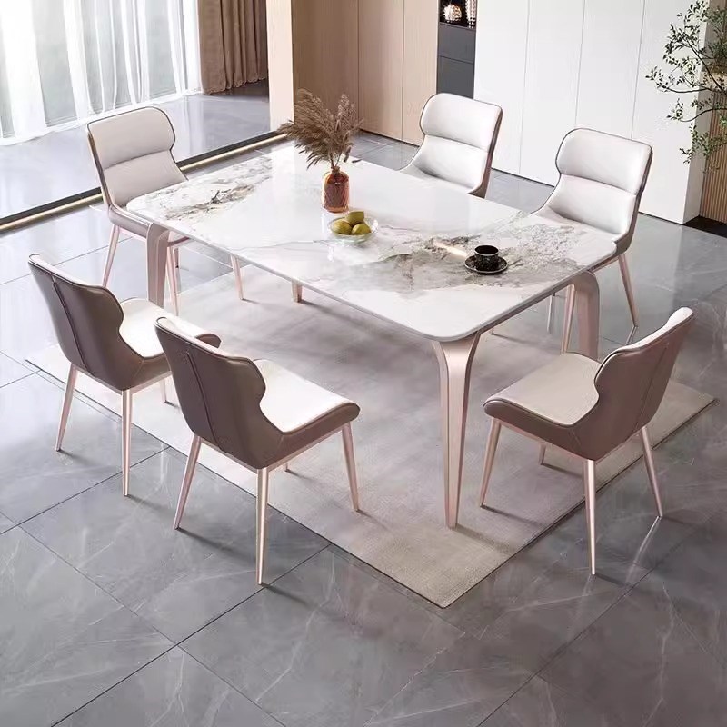 高级感意式轻奢岩板餐桌椅组合家用现代J简约小户型长方形吃饭桌