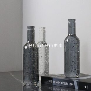 简约现代软装饰品水晶酒瓶软装饰品花束插花瓶样板房间桌面摆件