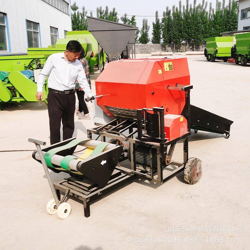 畜牧养殖场青贮饲料打捆包膜机大型液压式压块设备干湿两用打包机