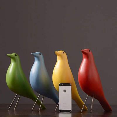 现代简约彩色黑白小鸟摆意件树创办bj公室厅客样板房家脂居软装饰