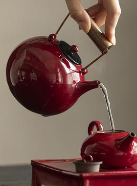 赭红小瓷围炉煮茶器蜡烛温茶陶炉小风炉酒精茶DAT*3598炉炉子火炉