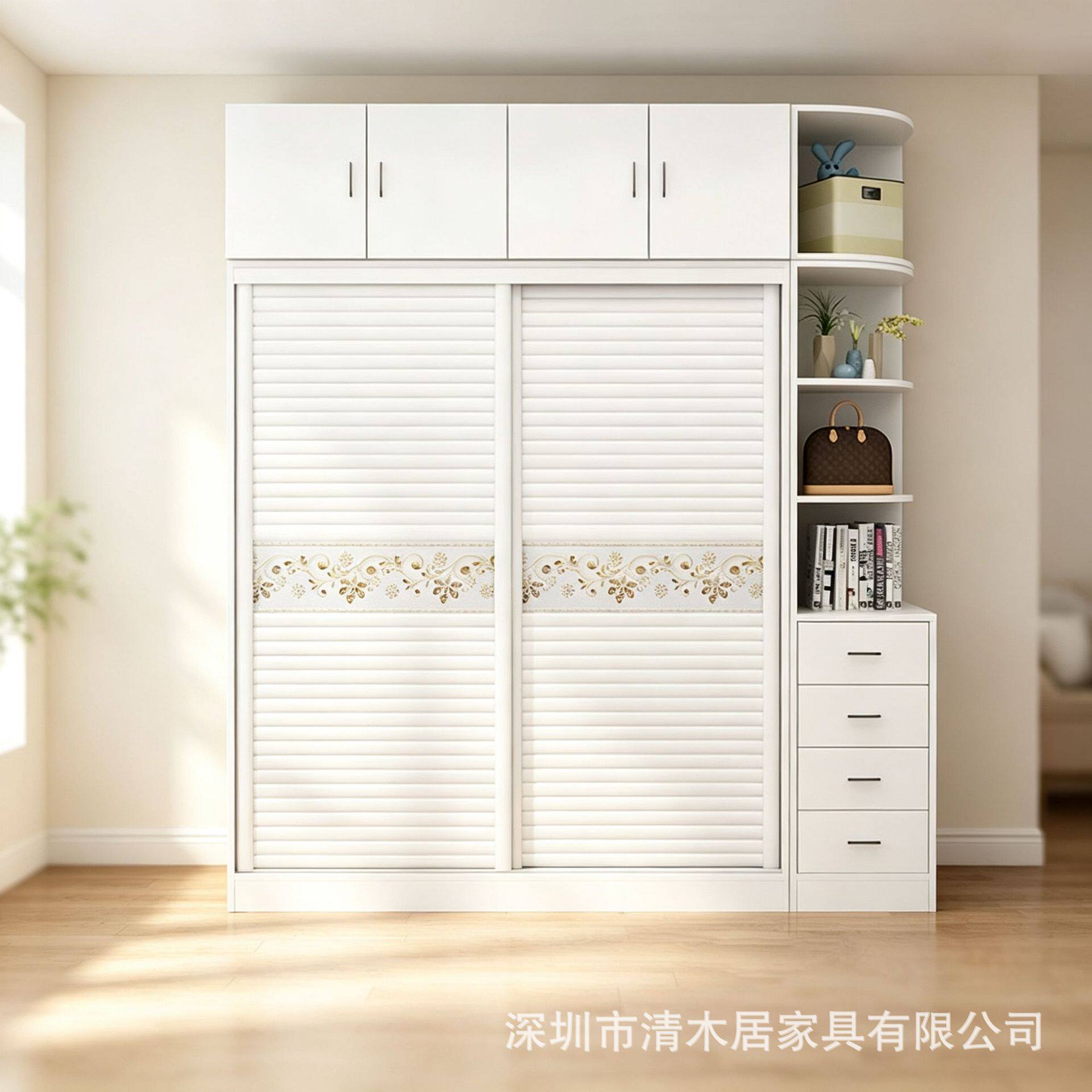 现代简约烤漆1.6/1.8米推拉门衣柜组装板式白色趟门移门滑门衣橱