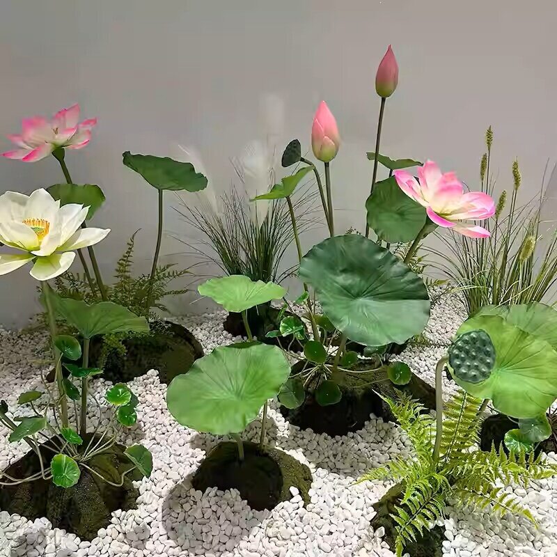 仿真PU莲花荷花景观莲蓬鱼池造景酒店大堂公司橱窗庭院装饰花