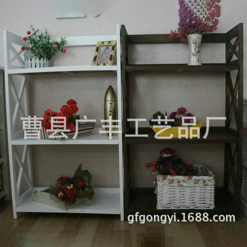 家居用品木质多层收纳整理架 白色花架室内装饰置物架 创意书架