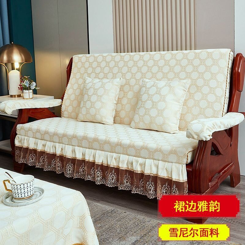实木沙发垫带靠背连体三人木质中加厚海绵可拆洗老式木头沙发垫
