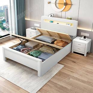 1.2米实木床1.35单人.气动气压高箱储m物15侧开收纳箱一101体1二