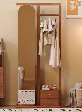 FEV全实木衣帽架穿衣镜一体家用可旋转身落卧地挂衣架镜室衣物收