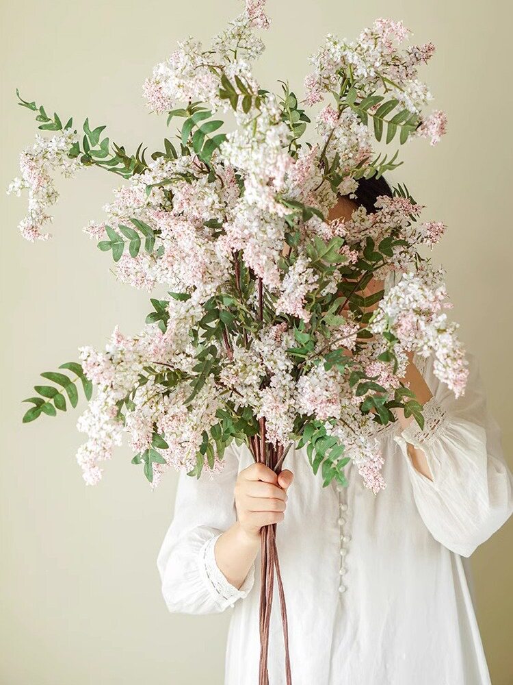 槐蕊花感逼真假花装饰花束摆设客厅插花陶瓷水培花瓶摆件