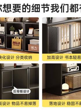 书架置物古黑柜色格柜中风收纳储物柜一体子客厅书柜落地YDH靠墙矮柜