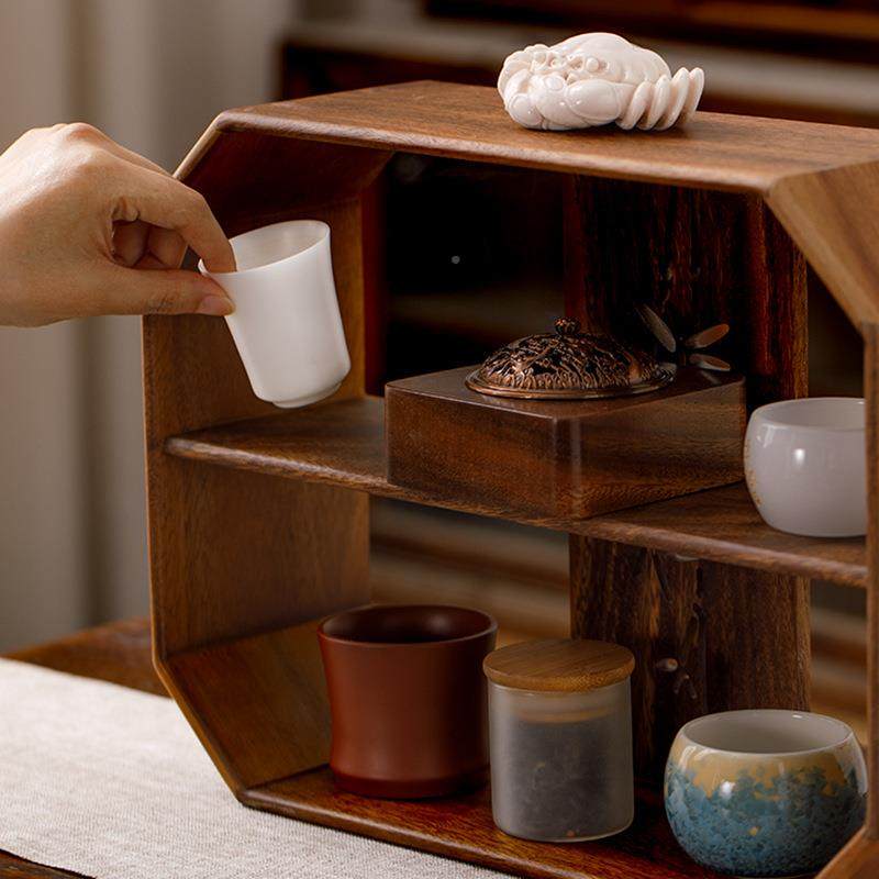 示桃X2411170木窗花置物架家镂用空桌面装饰收纳架子胡展架茶具配,餐饮具,整套茶具,淘宝优惠券,粉丝福利购,淘宝优惠卷