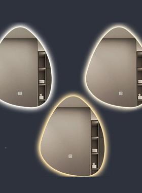 简约卫生间触异摸屏不规则化镜形壁挂l728妆ed水滴形浴室智能镜子