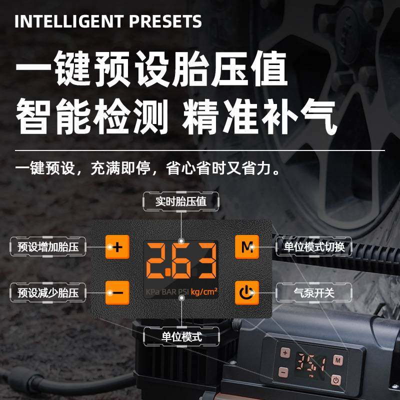 ALL-TOP越野车载充气泵双60缸大功率智能预设胎压数显汽车打气泵