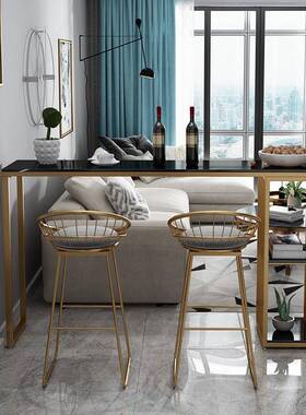 现代大餐石吧台桌厅客厅可VHZ置物高脚桌子酒吧艺休闲桌理椅铁组