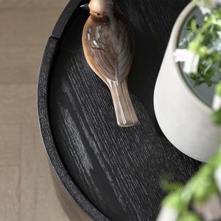 床头烟色柜极简实木网01红熏卧室圆式形储物柜意创意橡木床边柜高