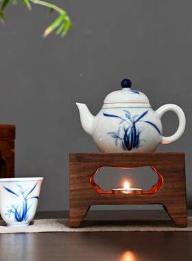 WCQ01美胡桃木四方温茶器北炉子蜡烛加热炉保温防炉寒花茶暖茶家
