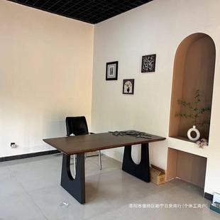 WKS实木餐桌胡桃一木色客厅大书桌台工作大板餐书桌体会议长办公