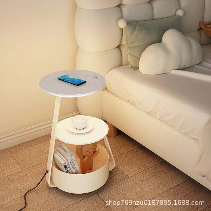 奶油风卧室床头柜台灯一体现代简约客厅沙发边几小户型原木落地灯