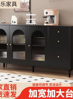 岩板餐边功能茶柜客厅复古BZN风柜黑色靠墙收纳柜简约现代水储多