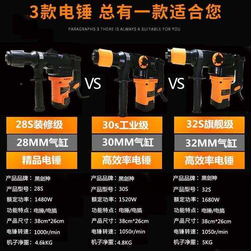 锤电钻两工用多功能电大率业级家用644电镐混凝土凿墙开功槽打孔