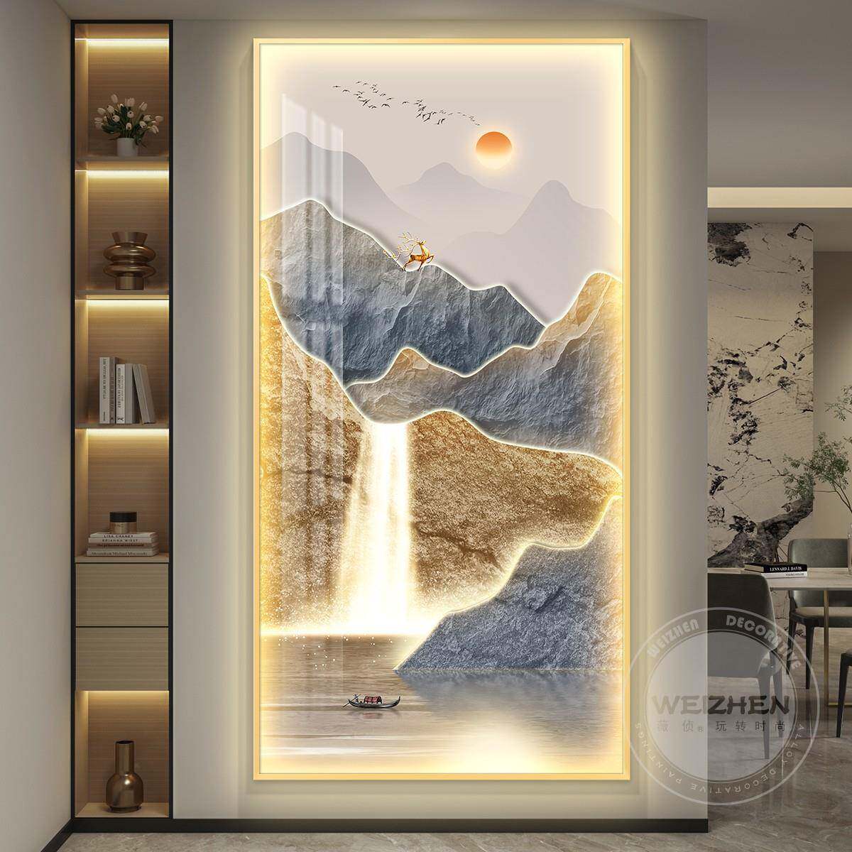 轻奢led灯入带简户玄关走OAI装饰画廊过道挂画壁画约现代高档山水