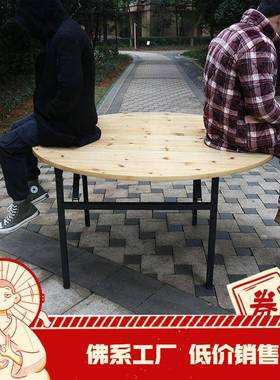 厚大圆桌F76J9HMH面板叠家用加实木人台面转盘10圆形对折简易餐桌